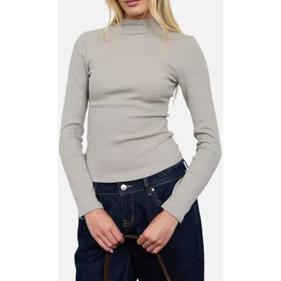 Blu Pepper Mock Neck Long Sleeve Ribbed Knit Top In Gray
