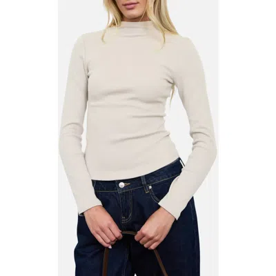 Blu Pepper Mock Neck Long Sleeve Ribbed Knit Top In Neutral