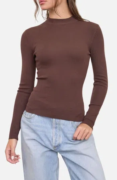 Blu Pepper Mock Neck Long Sleeve Sweater Knit Top In Brown