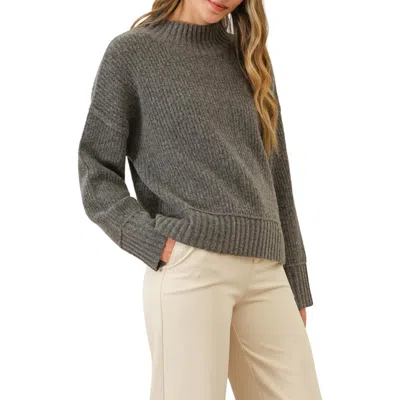 Blu Pepper Mock Neck Rib Sweater In Charcoal