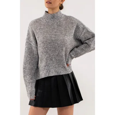 Blu Pepper Mock Neck Rib Sweater In Gray