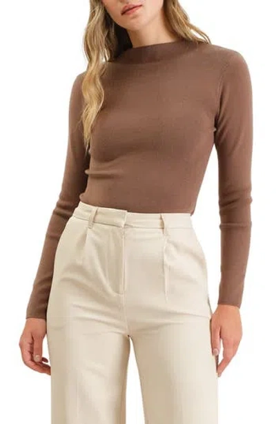 Blu Pepper Mock Neck Rib Sweater In Mocha