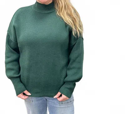 Blu Pepper Mock Neck Ribbed Knit Sweater In Hunter Green
