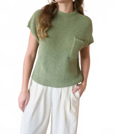 BLU PEPPER MOCK NECK SHORT SLEEVE SWEATER IN LIGHT OLIVE