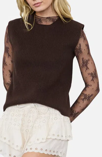 Blu Pepper Mock Neck Sweater In Brown