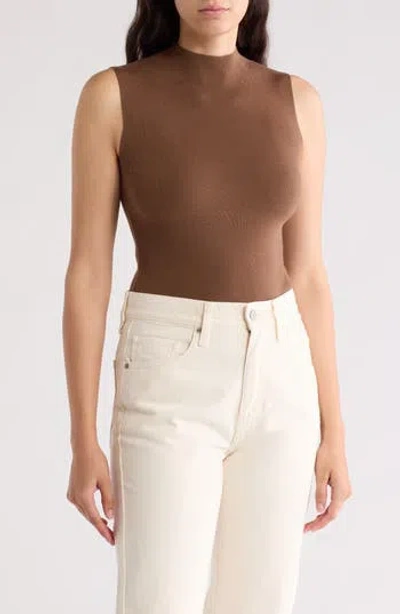 Blu Pepper Mock Neck Tank Bodysuit In Brown
