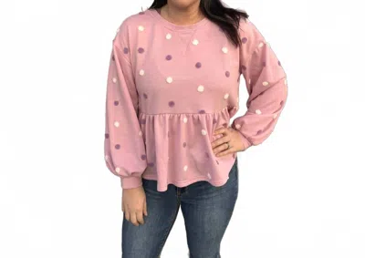 Blu Pepper Multi Pom Pom Knit Sweatshirt Top In Pink