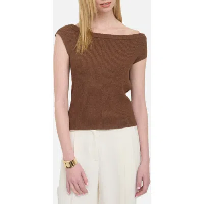 Blu Pepper Off-the-shoudler Sweater In Brown