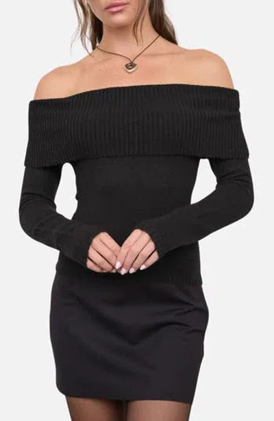 Blu Pepper Off The Shoulder Foldover Sweater In Black