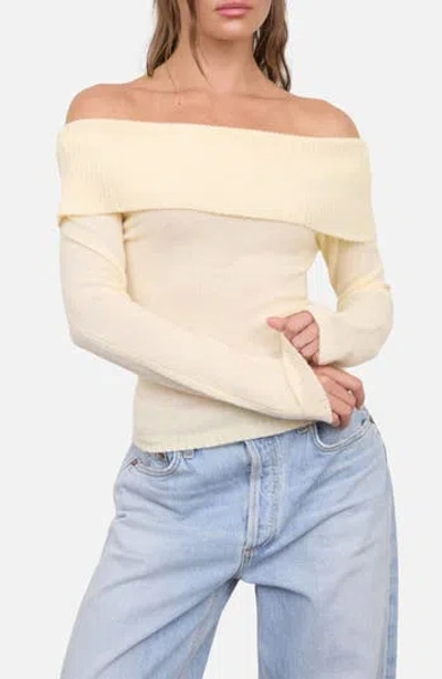 Blu Pepper Off The Shoulder Foldover Sweater In Neutral
