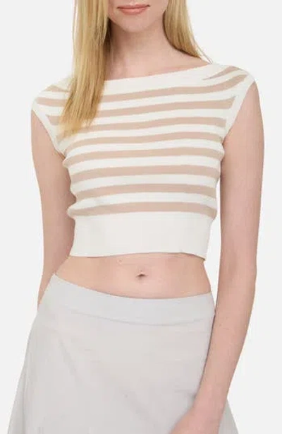 Blu Pepper Off-the-shoulder Knit Crop Top In Brown