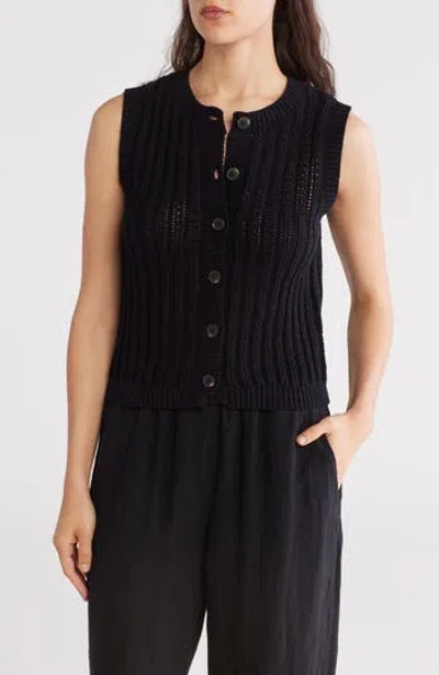 Blu Pepper Open Knit Button Vest In Black