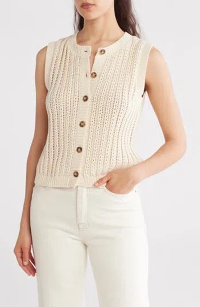 Blu Pepper Open Knit Button Vest In Oatmeal