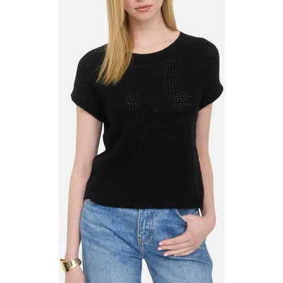 Blu Pepper Open Knit Short Sleeve Sweater In Black