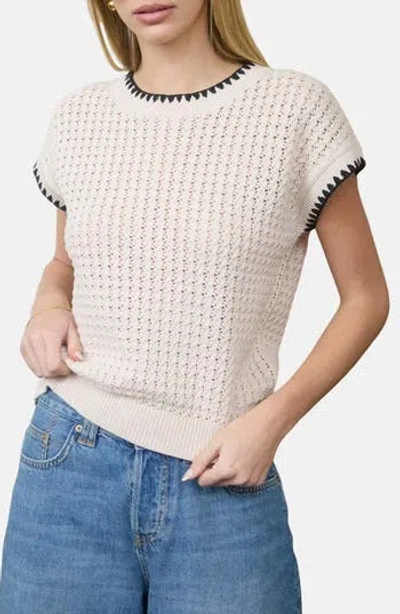 Blu Pepper Open Knit Short Sleeve Sweater In Neutral