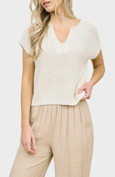 Blu Pepper Open Knit Short Sleeve Top In White