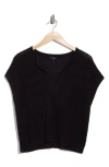 Blu Pepper Open Knit Short Sleeve Top In Black