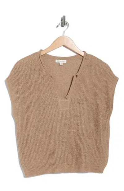 Blu Pepper Open Knit Short Sleeve Top In Brown