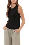 Blu Pepper Open Knit Sleeveless Sweater In Black