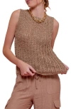 Blu Pepper Open Knit Sleeveless Sweater In Taupe