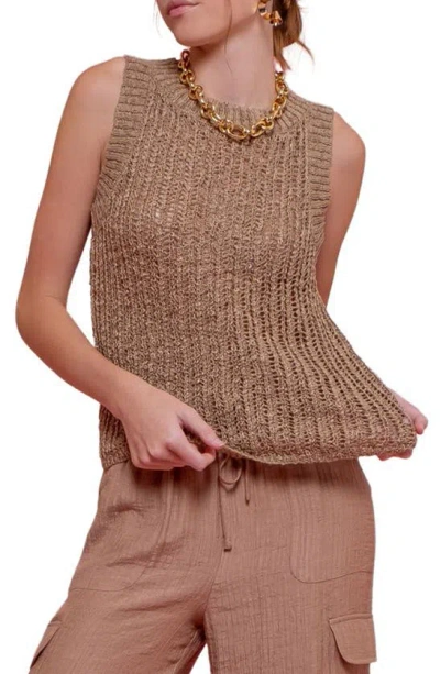 Blu Pepper Open Knit Sleeveless Sweater In Taupe