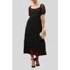 Blu Pepper Organza Puff Sleeve Tiered Midi Dress In Black