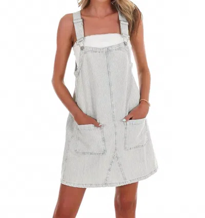 Blu Pepper Outlook Stripe Denim Overall Mini Dress In Green Striped In White