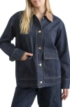 Blu Pepper Oversize Corduroy Collar Denim Shirt Jacket In Blue
