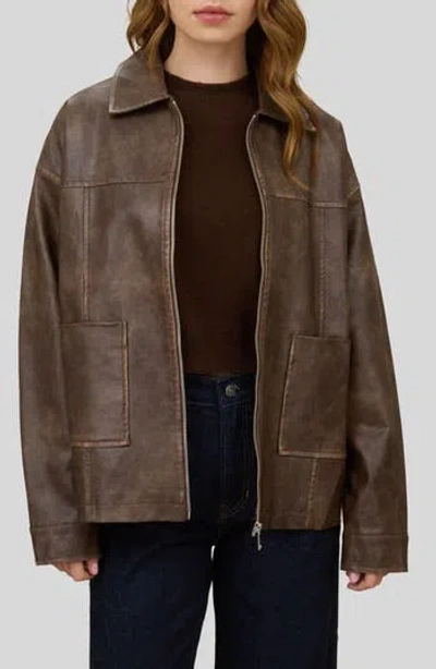 Blu Pepper Oversize Faux Leather Jacket In Brown