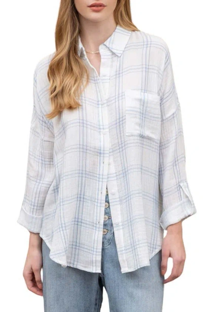 Blu Pepper Oversize Plaid Cotton Button-up Shirt In Blue