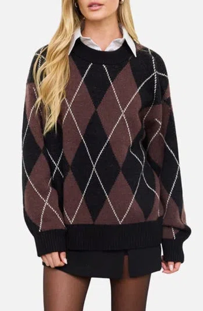 Blu Pepper Oversized Argyle Sweater In Brown