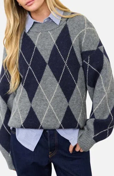 Blu Pepper Oversized Argyle Sweater In Blue