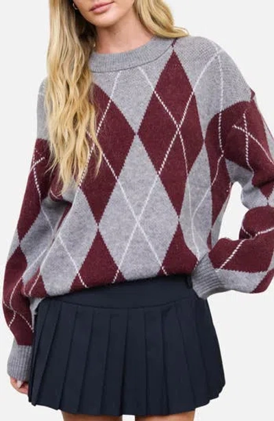 Blu Pepper Oversized Argyle Sweater In Gray