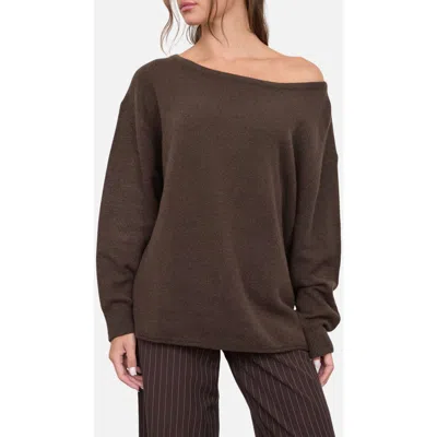 Blu Pepper Oversized Boat Neck Sweater In Brown