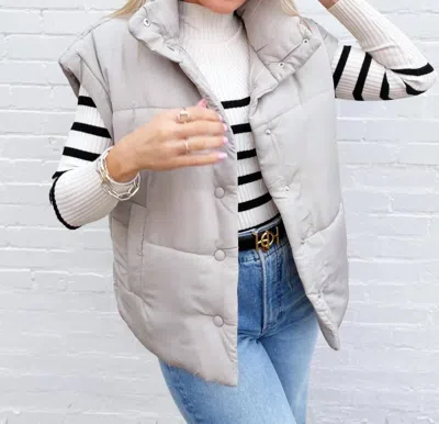 Blu Pepper Oversized Snap Button Puffer Vest In Cement In Gray