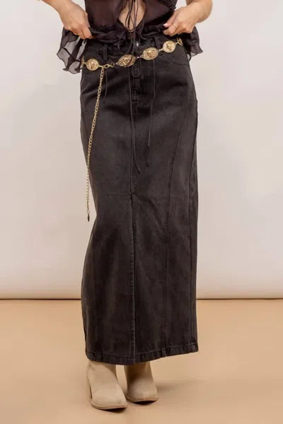 Blu Pepper Panel Denim Midi Skirt In Black