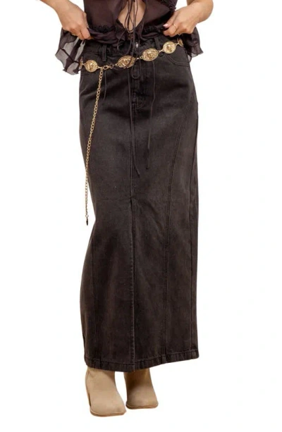 Blu Pepper Paneled Denim Midi Skirt In Black
