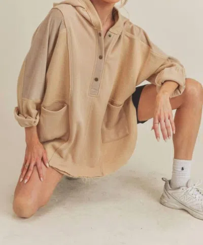 Blu Pepper Patchwork Hooded Pullover In Taupe