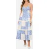 Blu Pepper Patchwork Print Tiered Sundress In Blue