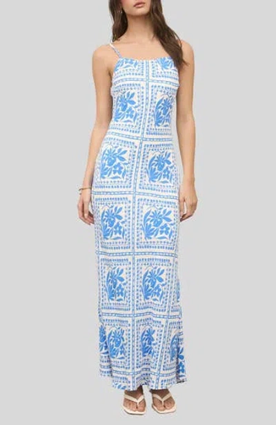Blu Pepper Patterned Midi Slipdress In Blue