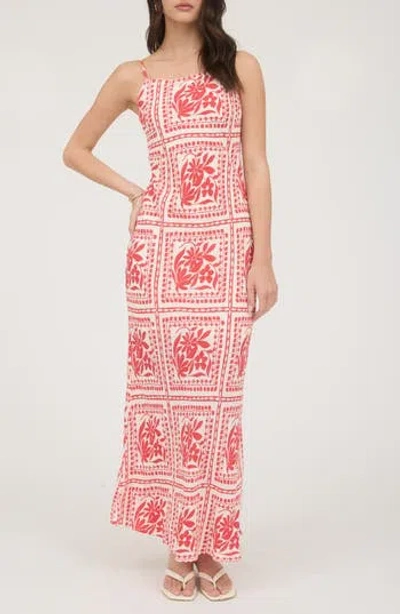 Blu Pepper Patterned Midi Slipdress In Red