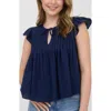Blu Pepper Pin Tuck Pleat Ruffle Top In Blue