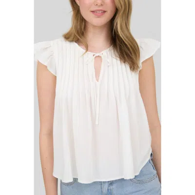 Blu Pepper Pin Tuck Pleat Ruffle Top In White