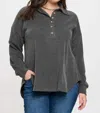 Blu Pepper Pinstripe Collared Half Button Knit Top - Plus In Charcoal In Gray