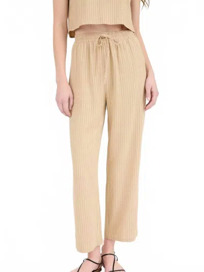 Blu Pepper Pinstripe Drawstring Straight Leg Linen Pants In Camel In Brown