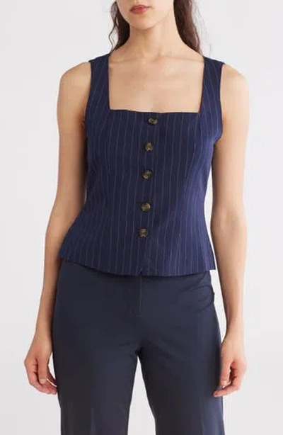Blu Pepper Pinstripe Fitted Button-up Tank In Navy