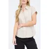 Blu Pepper Pinstripe Woven Top In Khaki
