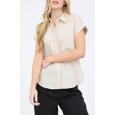 Blu Pepper Pinstripe Woven Top In Khaki