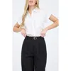 Blu Pepper Pinstripe Woven Top In Off White