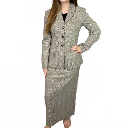Blu Pepper Plaid Blazer And Pencil Skirt Set In Light Taupe In Gray